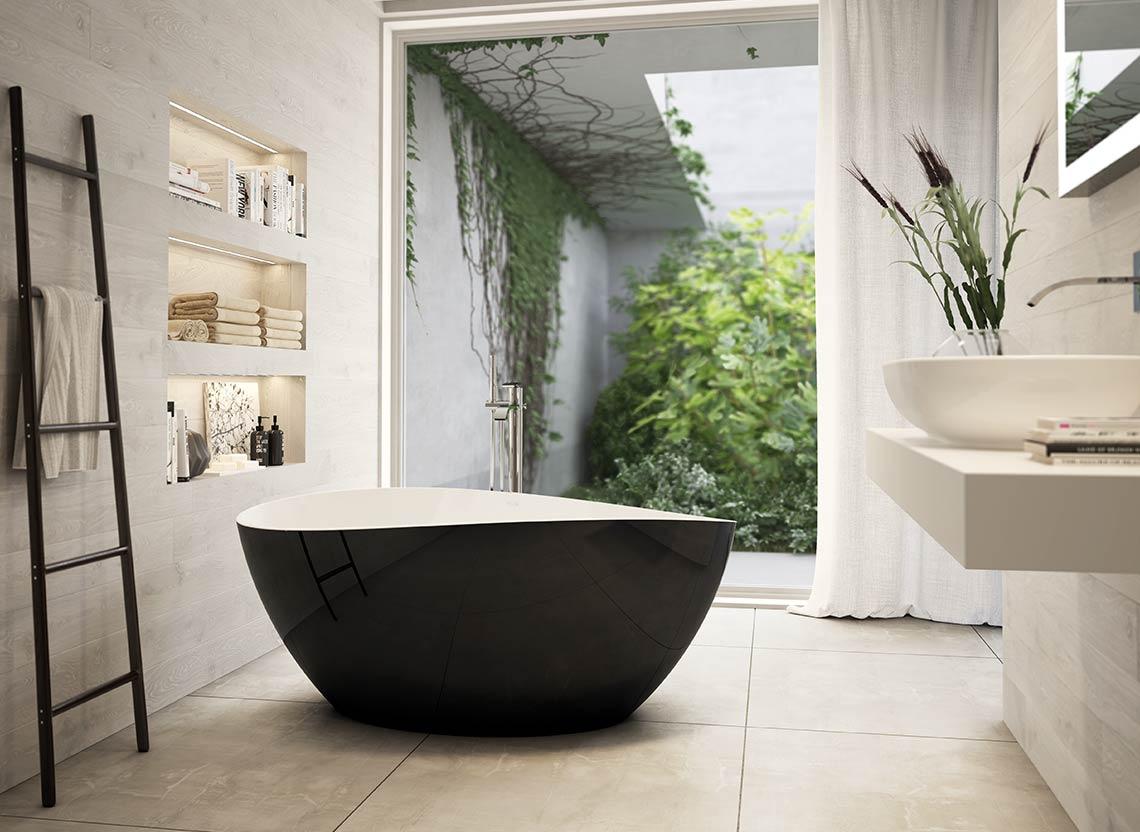 Baignoire îlot tendance avec ses rebords asymétriques - noir ou blanc