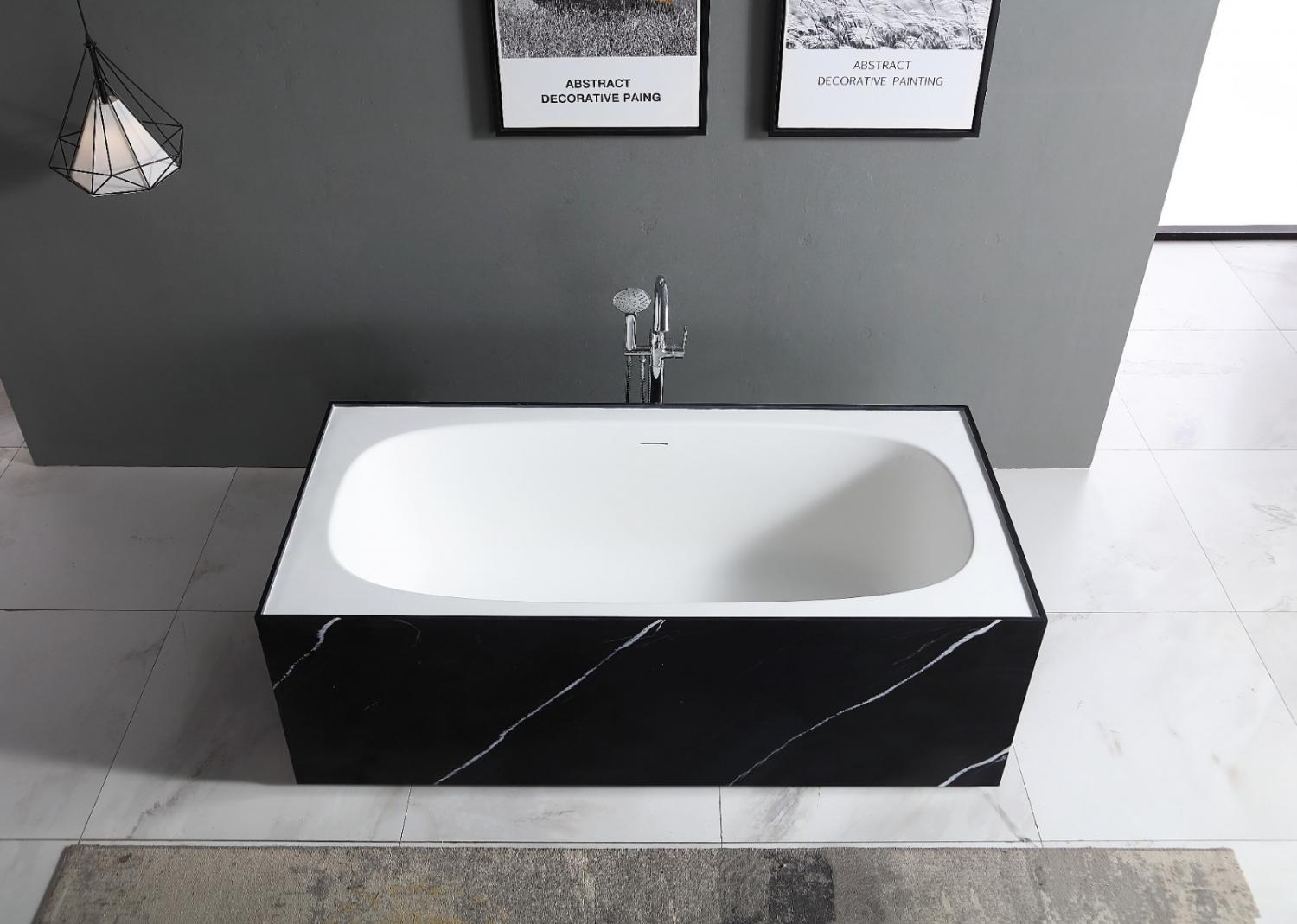 Baignoire îlot avec contour effet marbre en noir ou en blanc