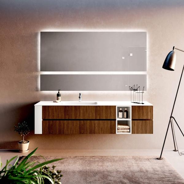 meuble de salle de bains avec les façades en bois
