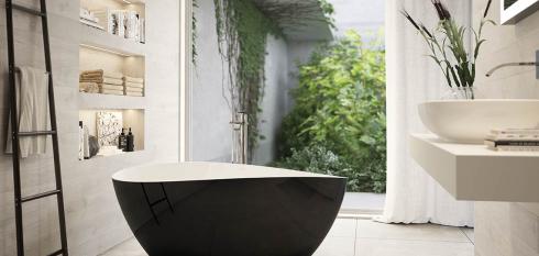 Baignoire îlot tendance avec ses rebords asymétriques - noir ou blanc