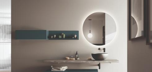 Meuble de salle de bains contemporain avec plateau en bois gris