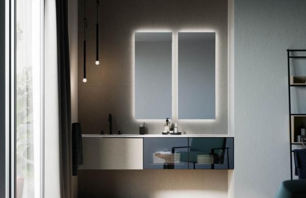 Meuble de salle de bains avec tiroirs portes transparentes 