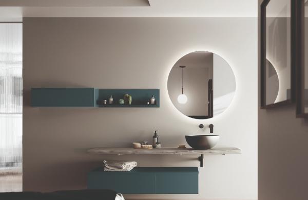 Meuble de salle de bains contemporain avec plateau en bois gris