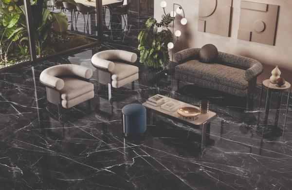 Carrelage sol imitation marbre noir